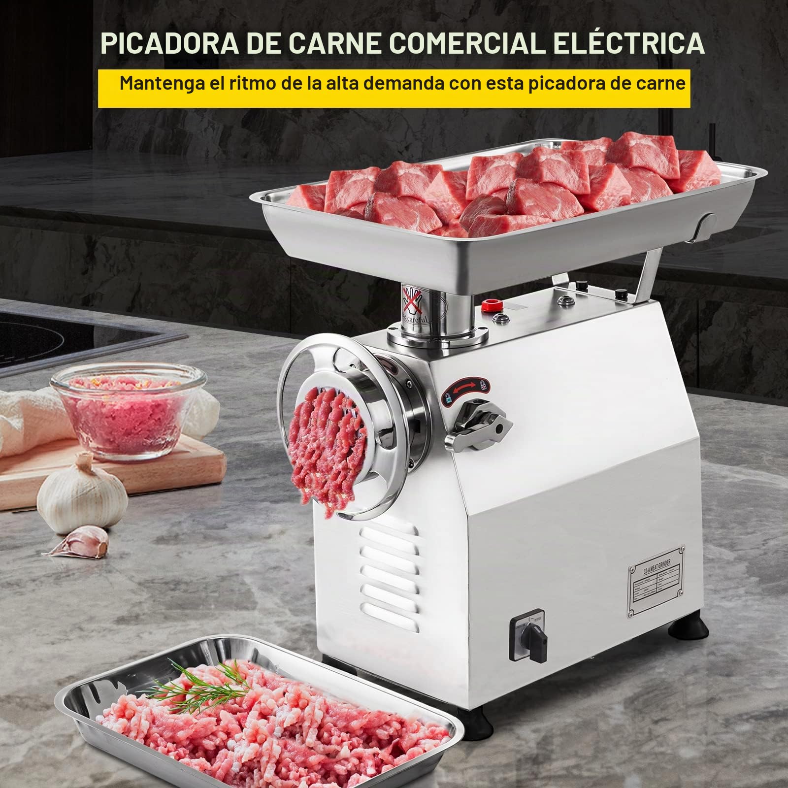 Happybuy Picadora de Carne Manual y Eléctrica 2200W - 350 kg por Hora - Fabricante de Salchichas - Uso Comercial para Restaurantes, Supermercados y Carnicerías