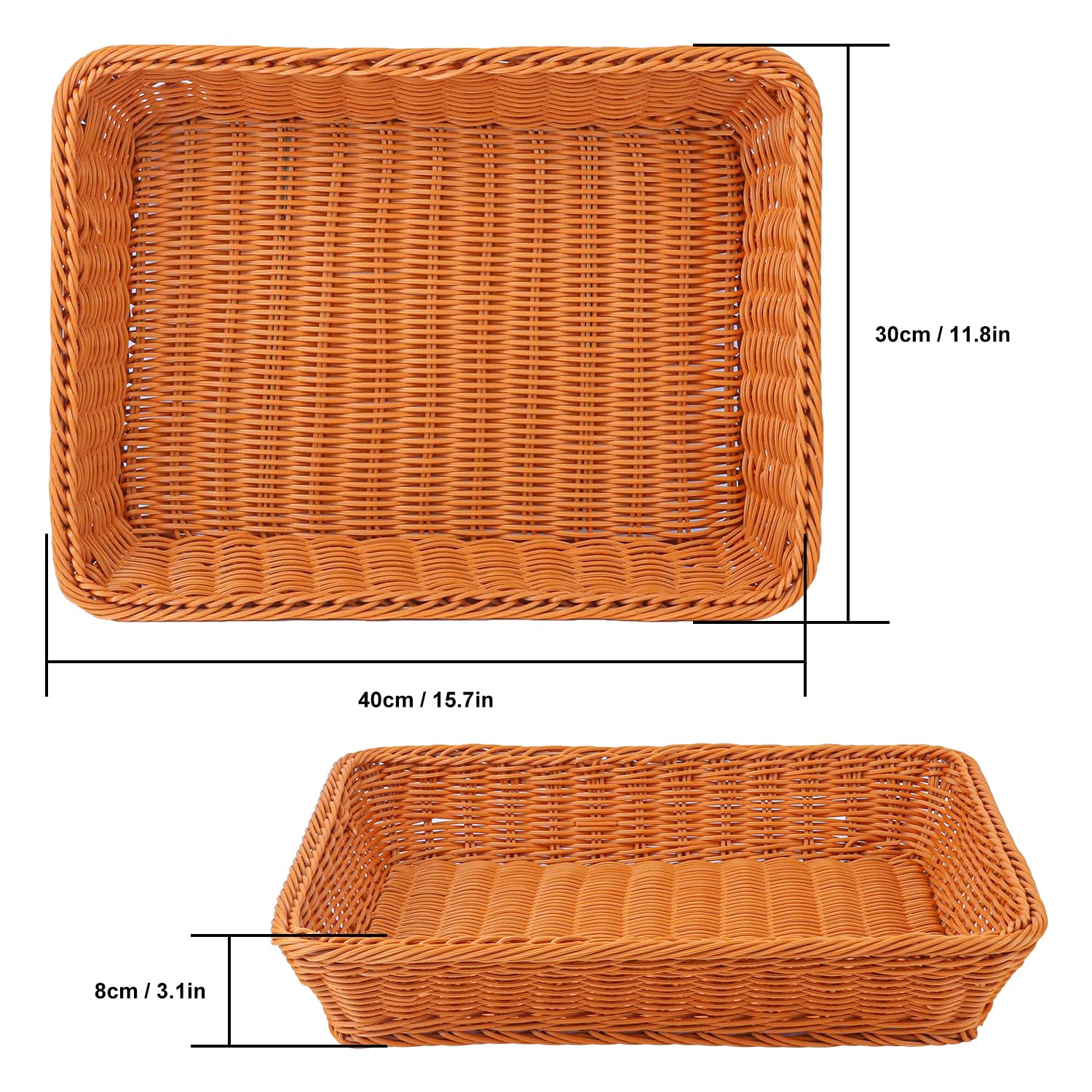 IHDYPPEW 5 Pack 16 Inch Brown Wicker Bread Basket, Handmade Woven Organizer, Rectangular Fruit Baskets, Snack Basket Food Serving Baskets for Dining Table, Candies, Crackers, Fruit, Vegetables