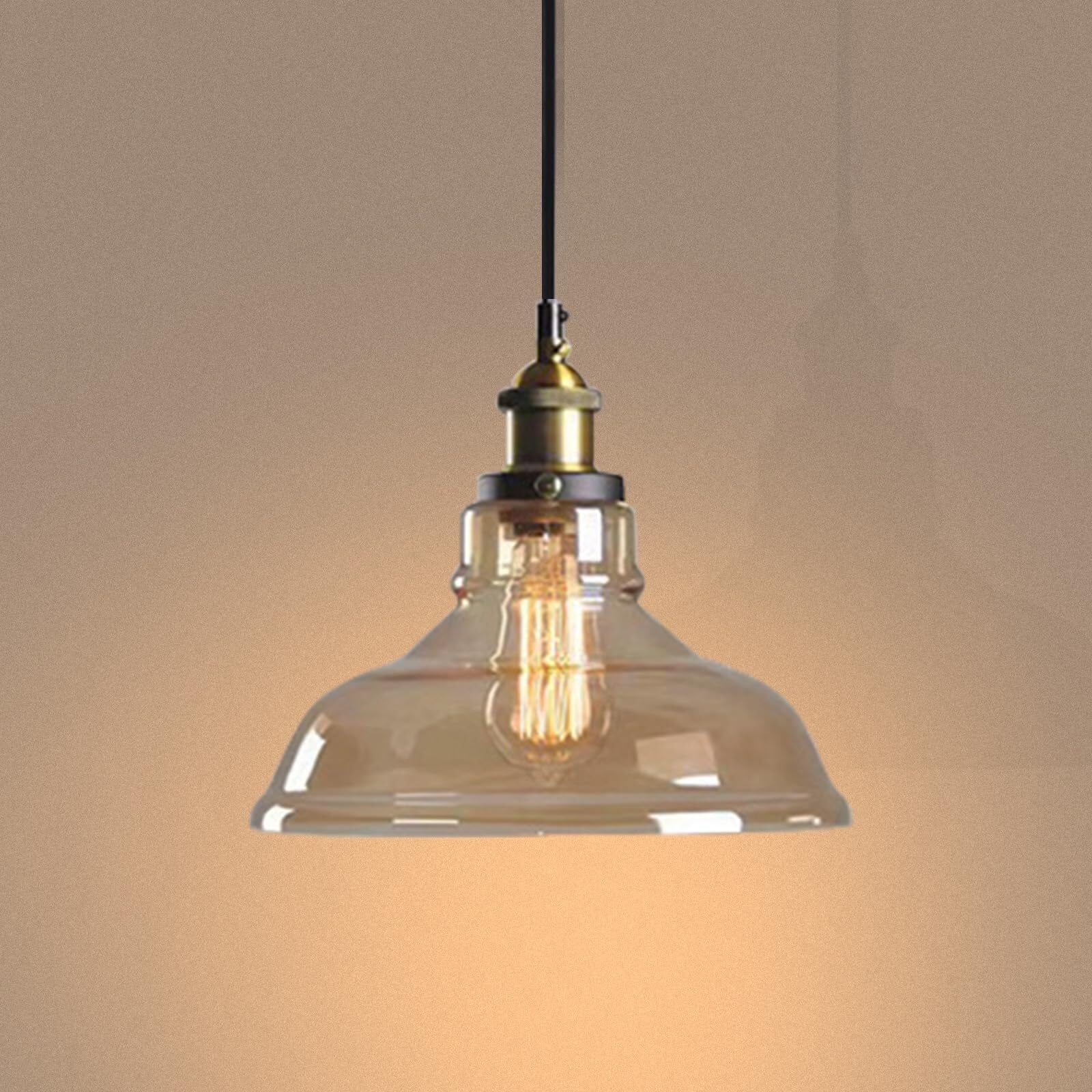 SYAXVOM Vintage Industrial Glass Pendant Lamp E27, Ceiling Chandelier with Shade, Lighting for Bedroom, Living Room, Restaurant and Loft(Modello E- Ambra)