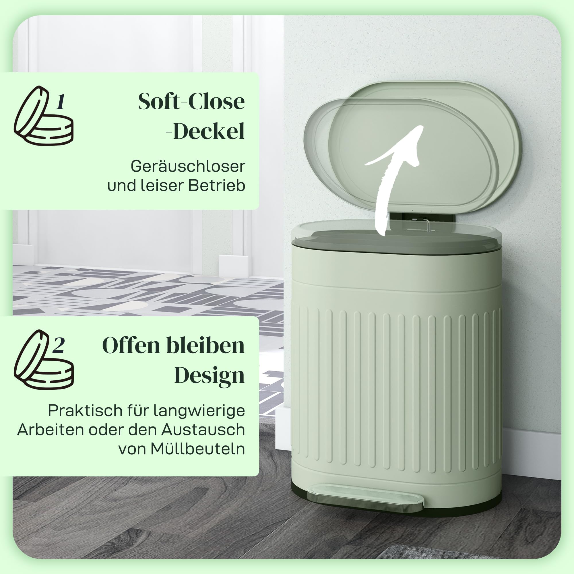 HOMCOM Mülleimer 20L mit Deckel und Fußpedal Grün 36,5 x 31,2 x 45 cm | Mit Deckel und Fußpedal, Müllbehälter mit Herausnehmbarem Inneneimer, Soft-Close-Funktion, für Wohnzimmer, Büro