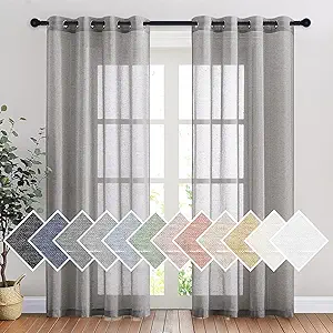 NICETOWN Sheer Curtains Flax Texture for Bedroom, Vintage Grommet Top Linen Textured Semitransparent Privacy Window Treatment Light Filter for Living Room, 52" W x 84" L, Set of 2, Charcoal Grey