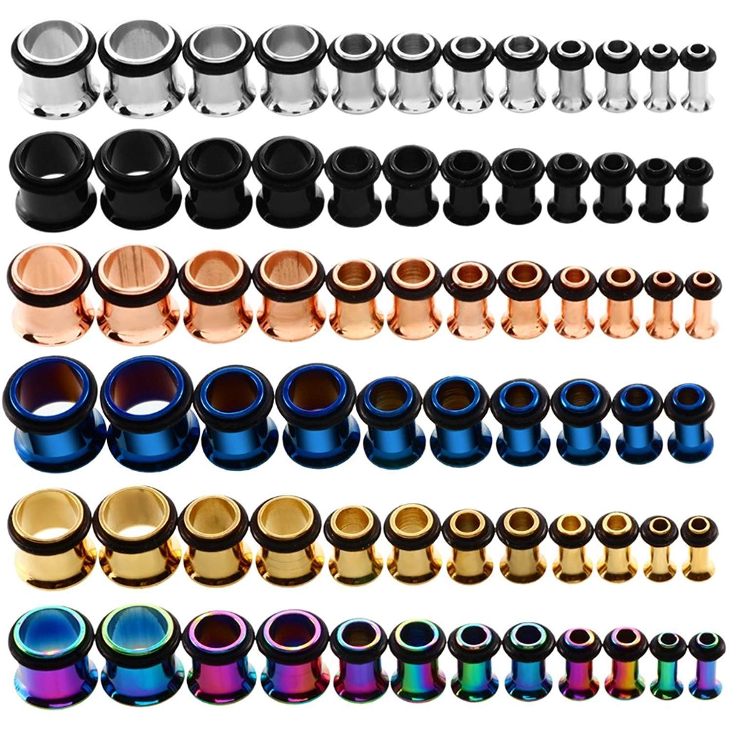 KUBOOZ 9 Paar Edelstahl-Plugs Single Flare Ear Plugs Kit Tunnel Gauges Stretcher Piercings Unisex Größe 14G-00G