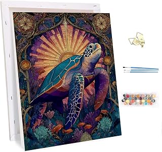 Sea Turtle Framed Paint by Numbers Kit for Adults, Fish Paint by Numbers on Canvas, DIY Arts and Crafts for Adults, Oil Painting Kits with Acrylic Painting and Brushes, Room Decor Gifts 16x20in A-5877