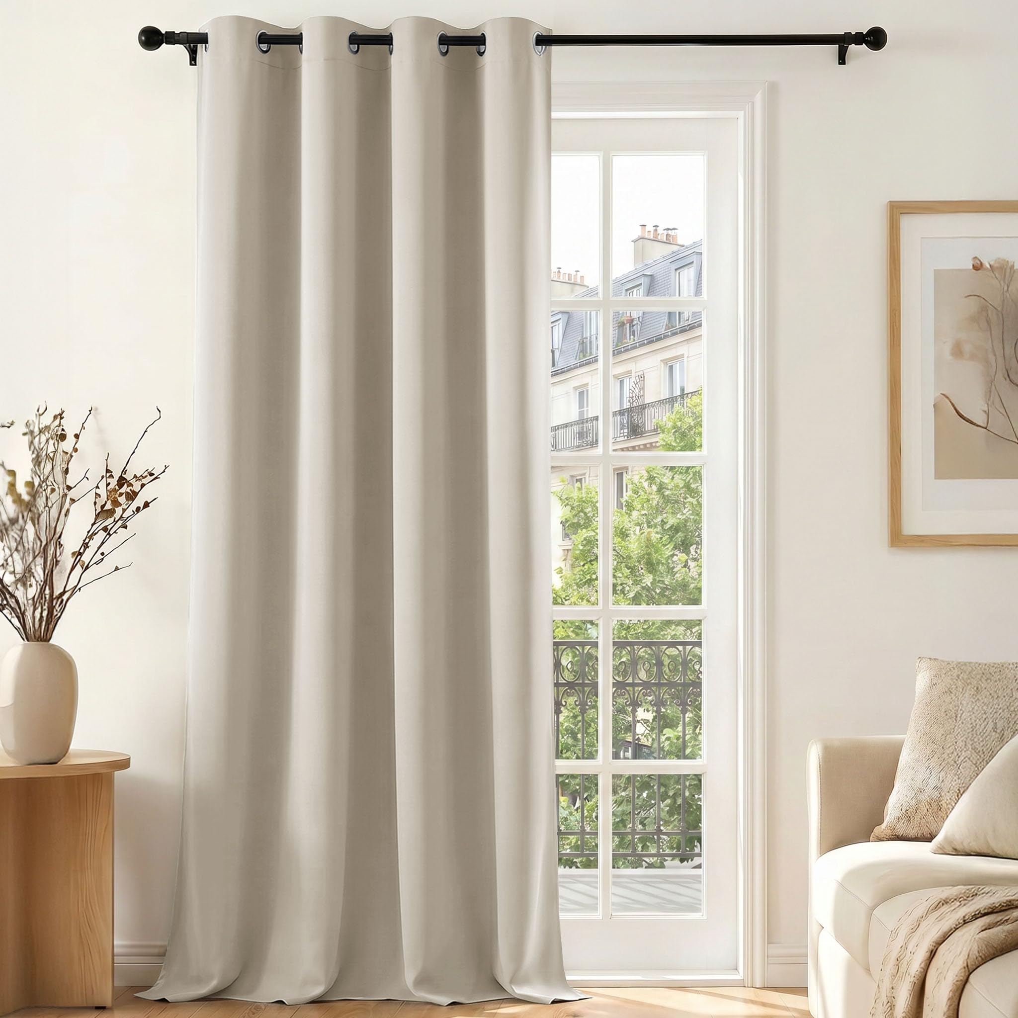 Deconovo Tenda Oscurante per Interni con Occhielli, 1 Pannello 140x210 cm, Tenda Termica Isolante per Camera da Letto e Soggiorno, Drappeggio Morbido ed Elegante, Avorio Sabbia