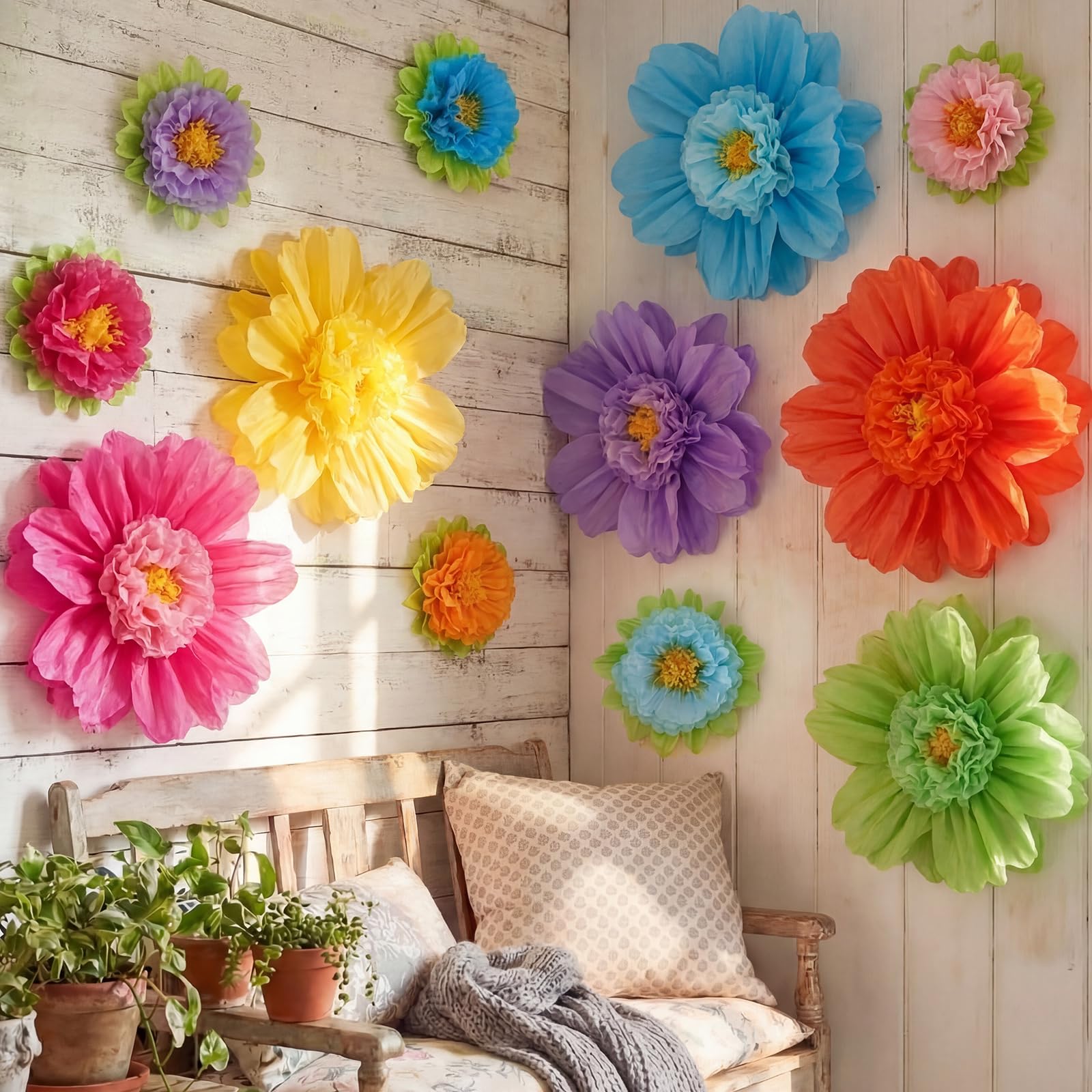 TaoBary Giant Tissue Paper Flowers, 31.5",20", Rainbow Color, 12 Pcs