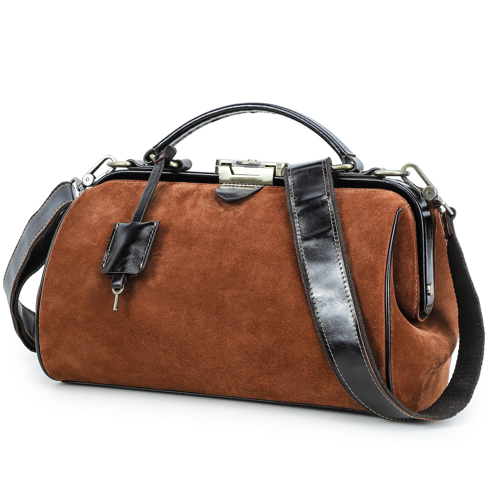 CONTACTS Damen-Handtasche aus echtem Leder, abschließbar, Vintage-Schultertasche, Geldbörse mit Tragegriff oben mit Metallverschluss und Rahmenöffnung
