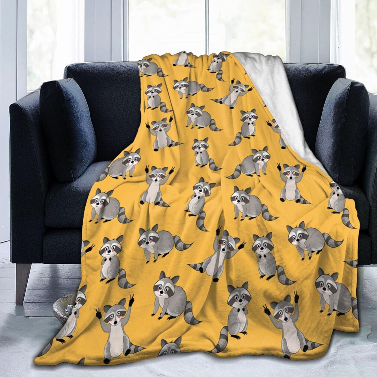Raccoon Blanket Throw Blanket Raccoon Gift for Women Men Soft Animal Flannel Blanket Plush Sofa Blanket Durable Travel Blanket Raccoon Birthday Gift 50"X40" 50"x40 Yellow-co