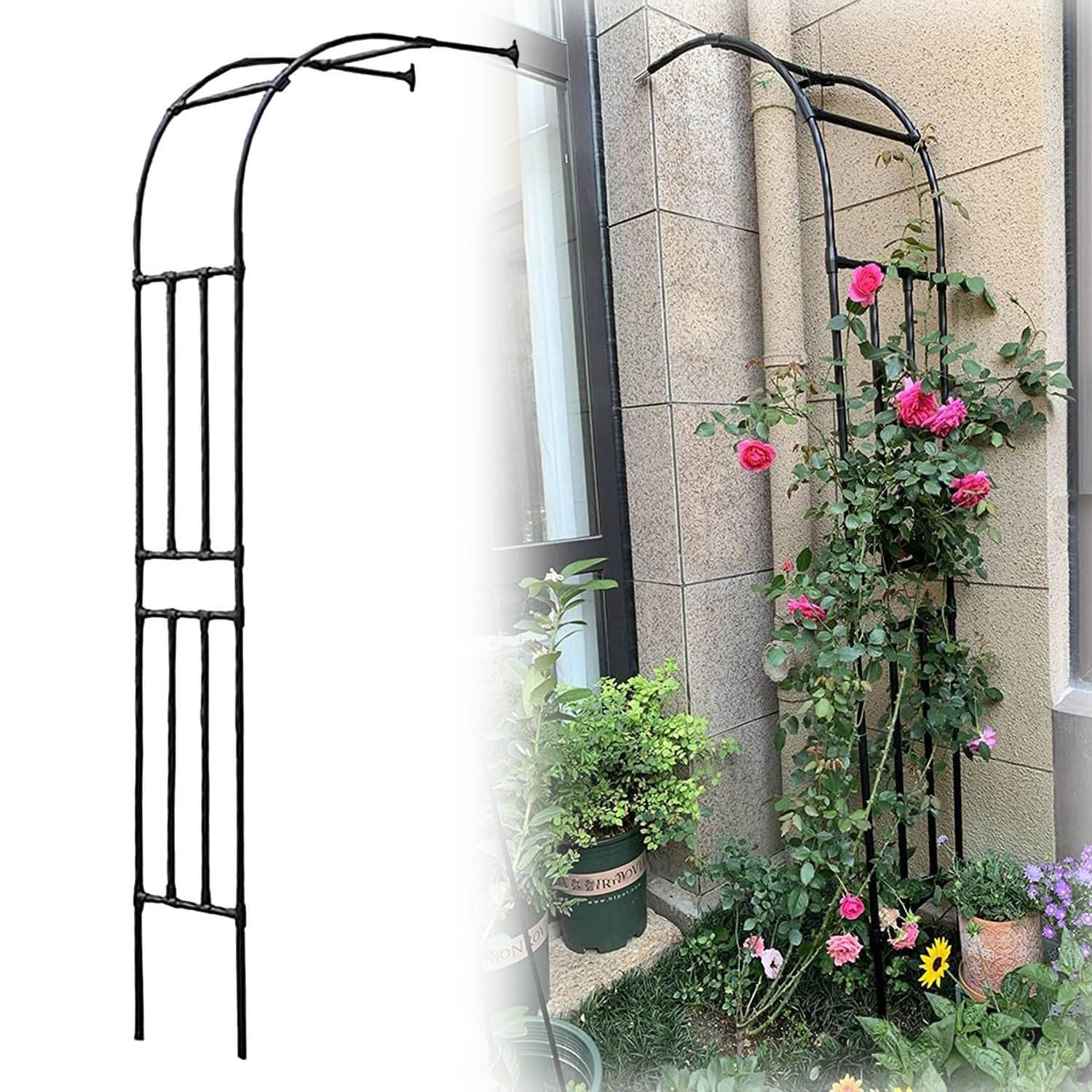 Metalowa kratka ogrodowa do roślin pnących, regulowana szerokość 60-300 cm, wysokość 240 cm, czarna podpórka dla roślin, idealna do winorośli i kwiatów