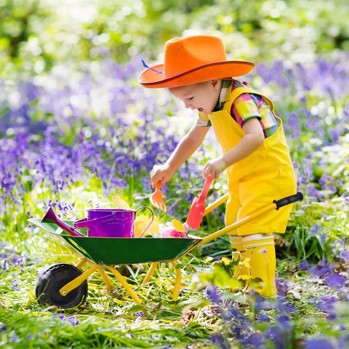 Costzon Kids Metal Wheelbarrow, Yard Rover Steel Tray, Metal Construction Toys Kart, Tote Dirt/ Leaves/Tools in Garden for Toddlers, Green : Patio, Lawn & Garden