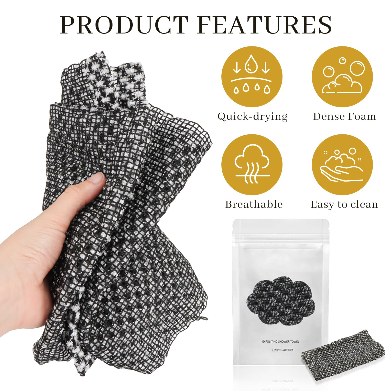 blissal złuszczający się ręcznik pod prysznic, antybakteryjny, peeling, ręcznik pod prysznic, 47" do ciała peeling, gąbka do mycia ciała dla mężczyzn i kobiet