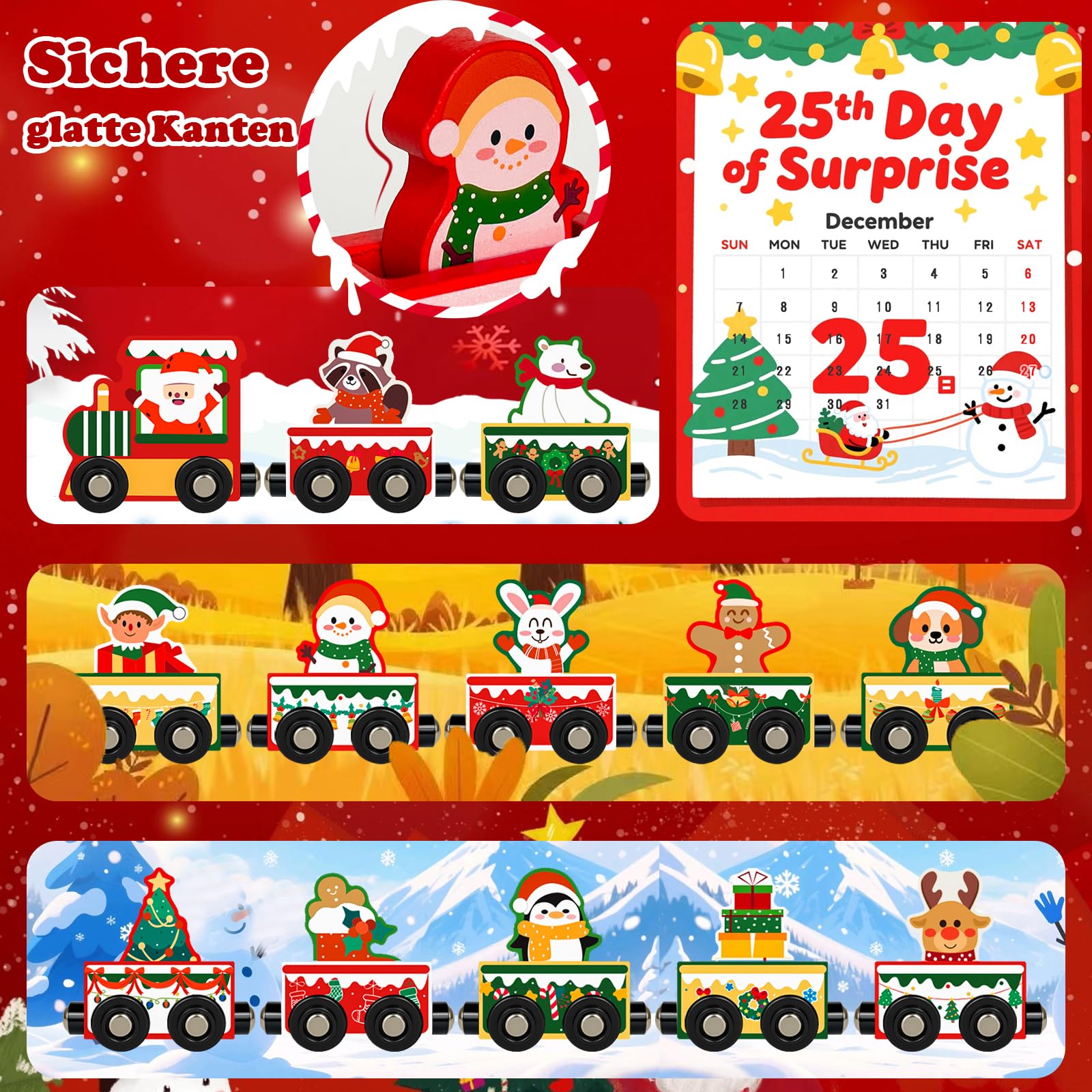 Advent Calendar 2025 Magnetic Wooden Animal Train for Kids,24 Day Christmas Advent Calendar Surprise Magnetic Train,Montessori Magnetic Train Toy Christmas Countdown Gift for Toddlers,Boys and Girls - Image 3