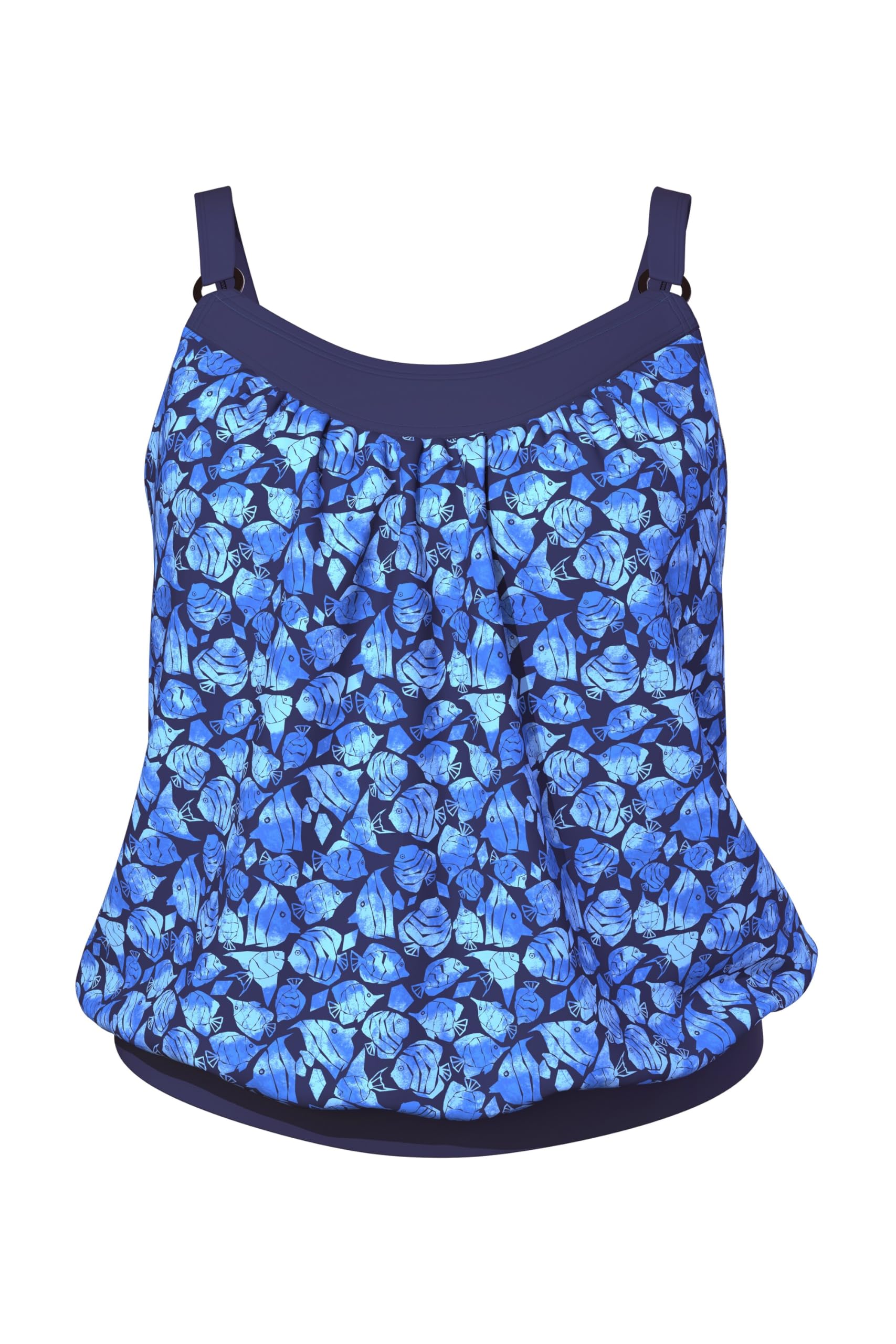 Ulla Popken Damskie duże rozmiary plus size tankini, Enya, ławica ryb, morski, 42-44