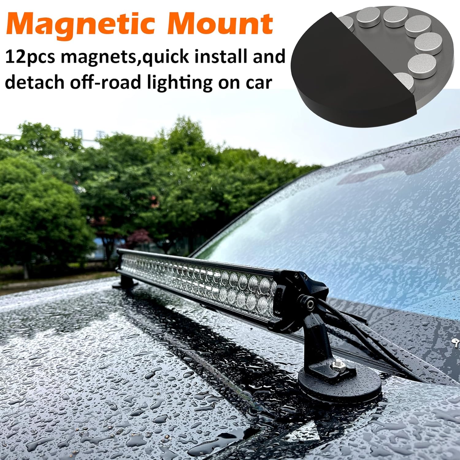 MUTUACTOR 105lb Neodymium Rubber Coated Magnets,Non-Scratch Rubber Rare Earth Magnets with M8 Male Thread,2PCS Strong Magnetic Mount Magnet for Off-Road Vehicle Lighting LED Working Signal Lighting