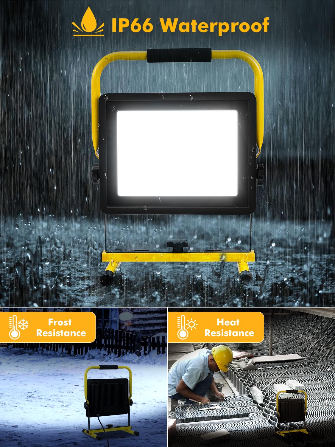 Foco de Trabajo LED 100W,10000LM Foco LED Portátil con Enchufe & Cable de 9.84FT,6500K Blanco Giratorio 360º Frio Luz de Trabajo LED,IP66 Impermeable Foco LED Exterior para Obras, Jardines