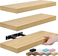 Sorbus Maple Wood Floating Shelves 3-Pack 16 Inch - Invisible Bracket Wall Shelves for Kitchen Bathroom Bedroom Living Room Decor