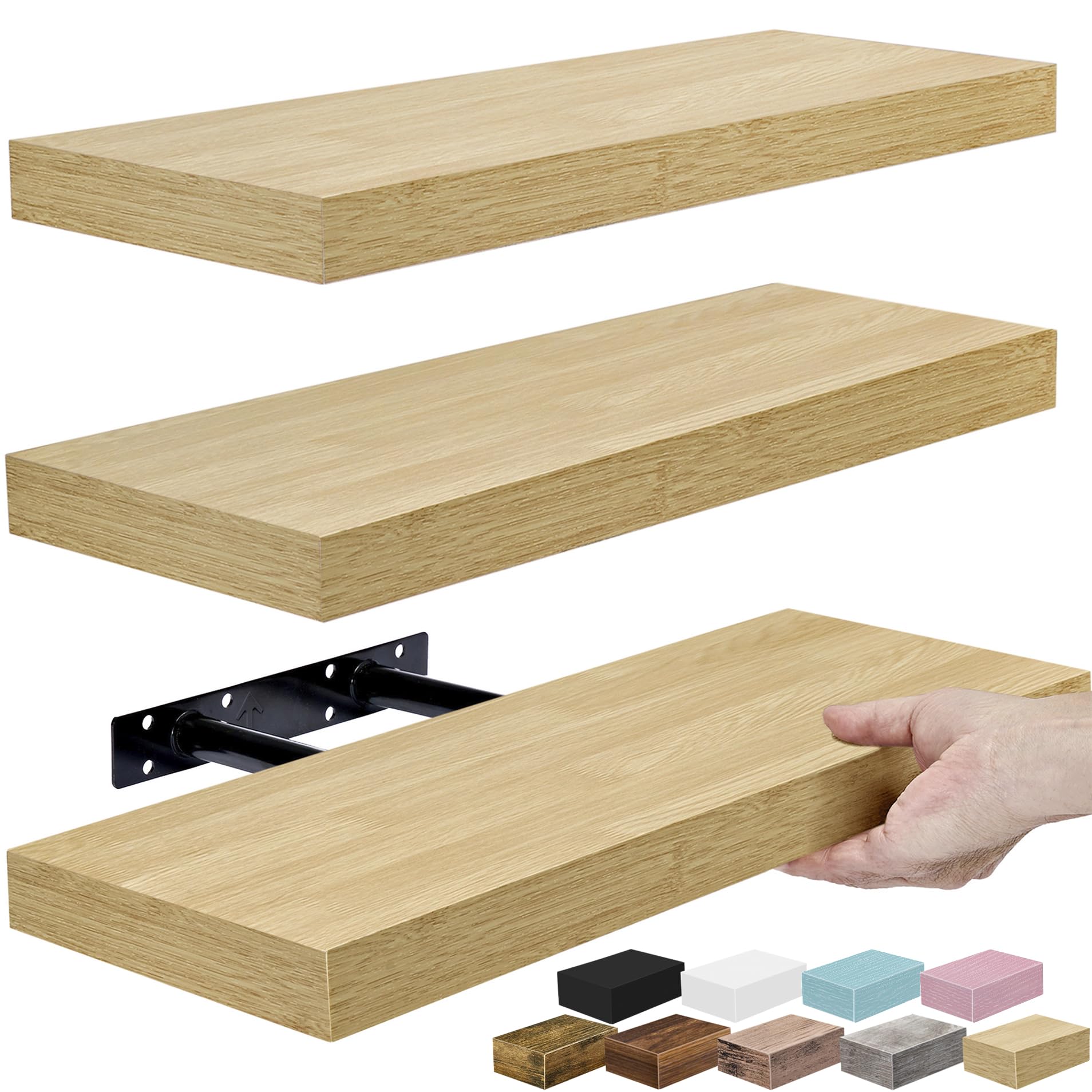 Sorbus Floating Shelves for Wall – 16 Inch Floating Shelf for Kitchen, Bedroom, Living Room, Bathroom, Home & Wall Decor - Mounted Bathroom Shelves with Invisible Brackets (Maple Wood, 3 Pack)