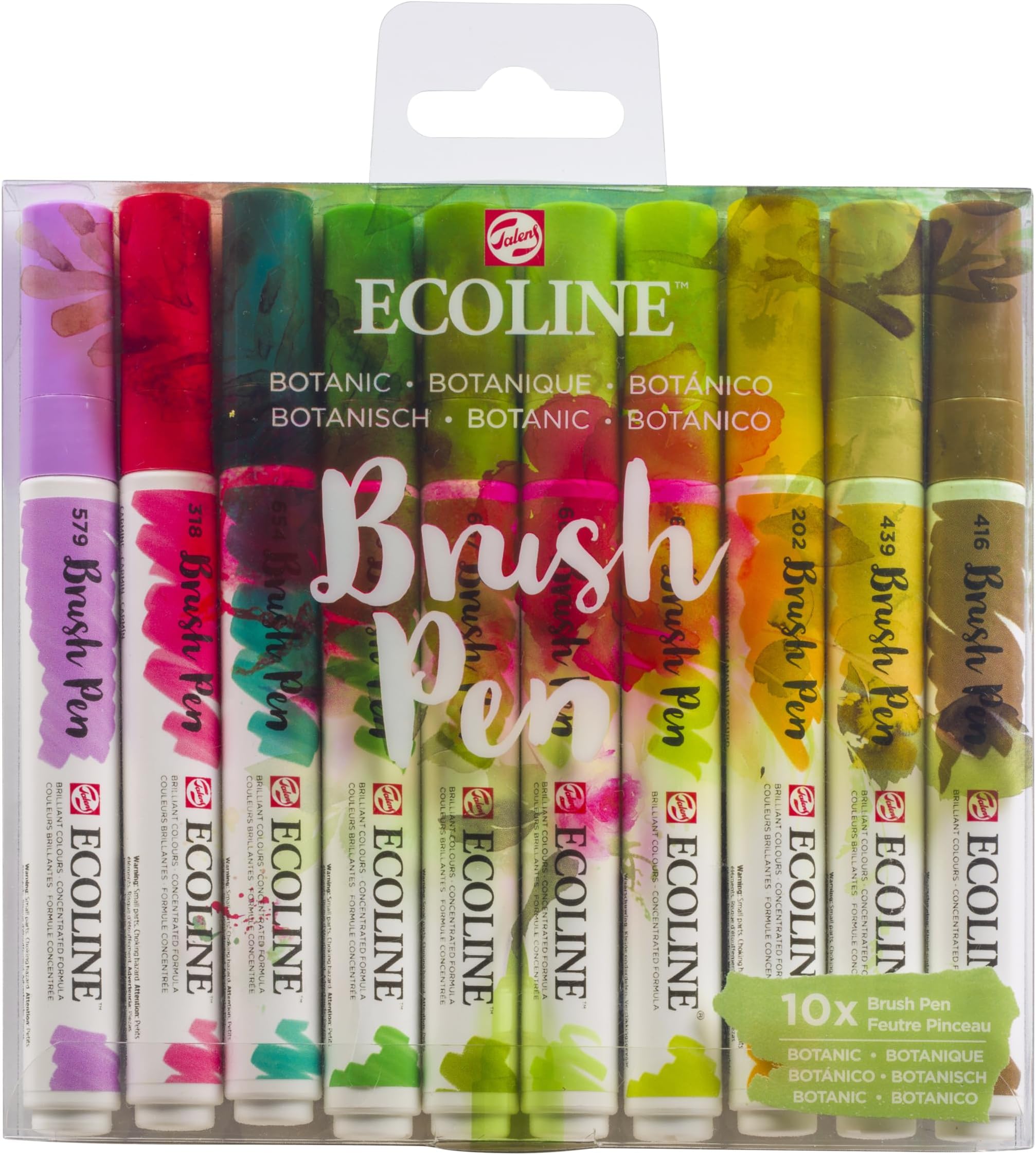 Brush Pen Set of 10 Liquid Watercolor Pens – Botanical Colors | Blendable Brush Markers for Hand Lettering, Drawing, & Crafts