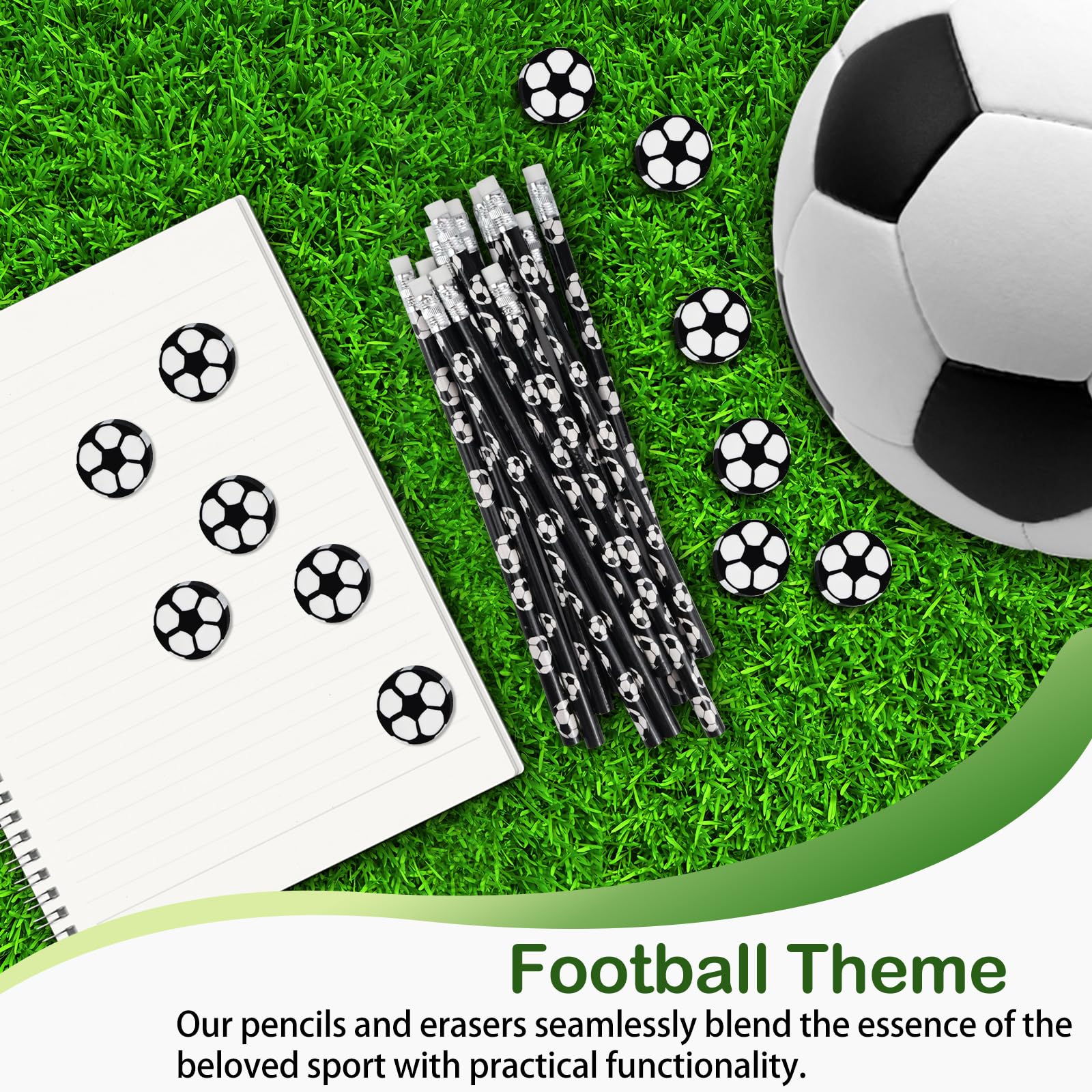 12Pcs HB Football Pencils Party Favors, 12Pcs Football Eraser Set, Wooden Soccer Pencils Party Bag Filler - Image 4