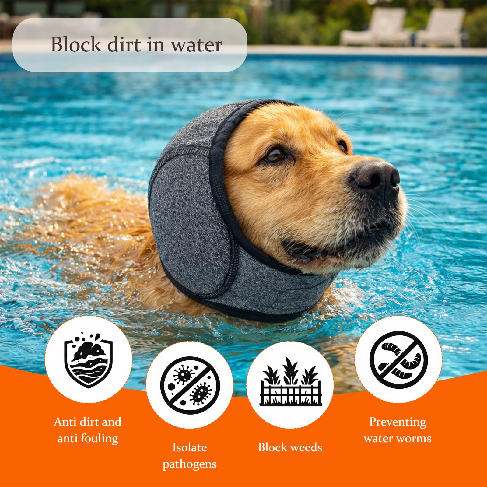 Protector de oídos para perros con reducción de ruido, protección auditiva impermeable para perros, protector de oídos ajustable para perros para el alivio del ruido, nadar, aseo (Gris)