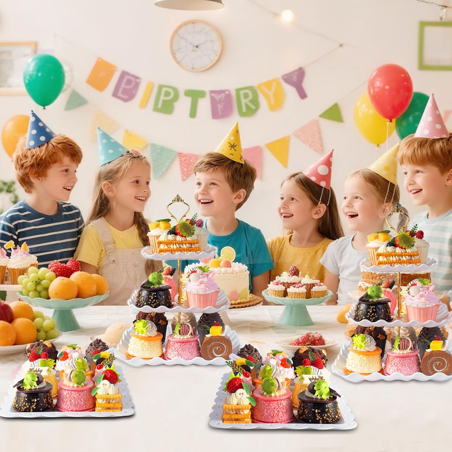 10 Pack Dessert Table Display Set, 4 Sets 3 Tier Cupcake Stand, 6 Pcs Food Serving Trays, Tiered White Plastic Cup Cake Tower for Birthday Baby Shower Wedding and Tea Party Supplies (10, Large) - Image 6