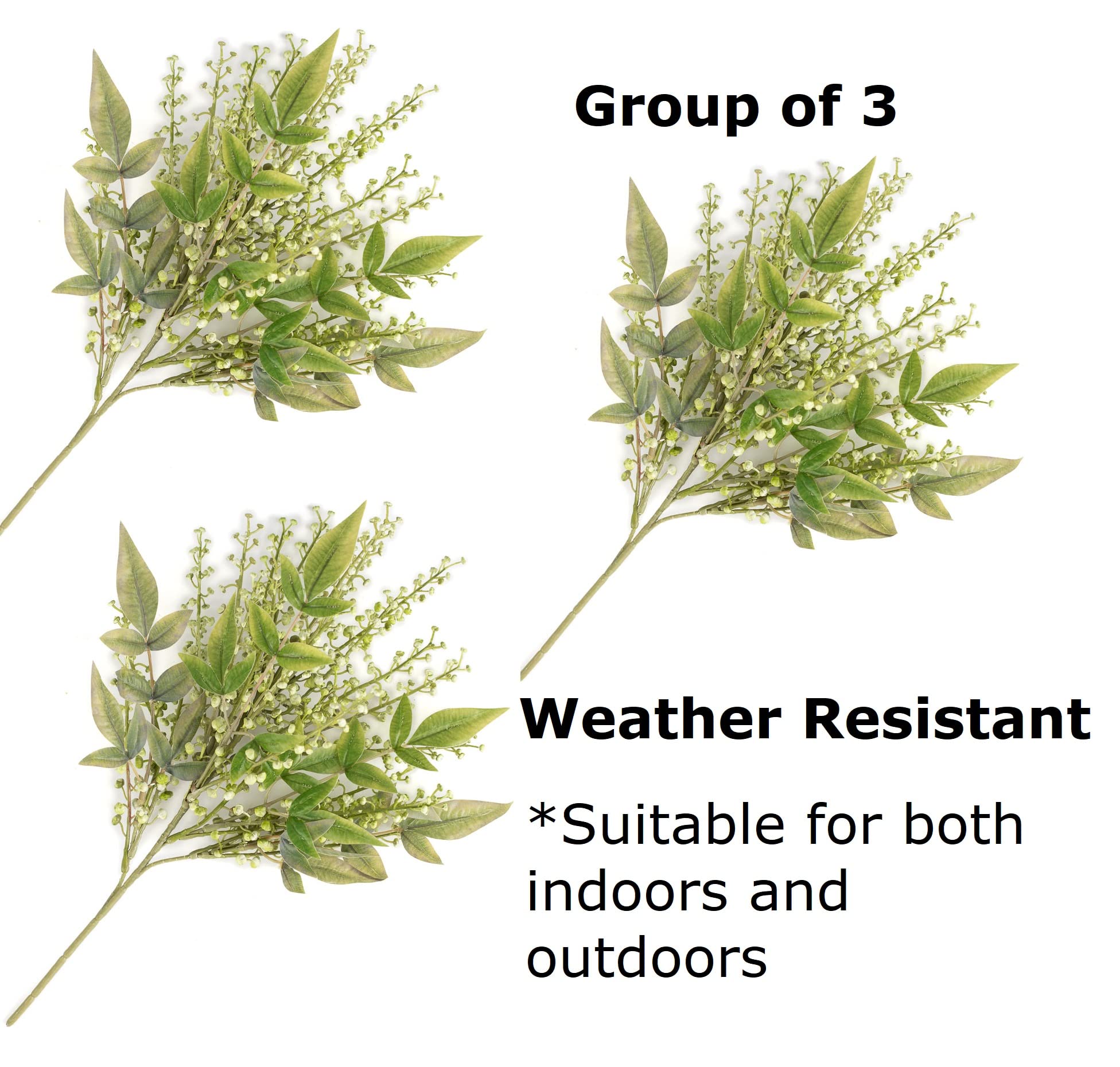 Factory Direct Craft Group of 3 Weather Resistant Green Artificial Seeded Stem Bushes (16 Inches)