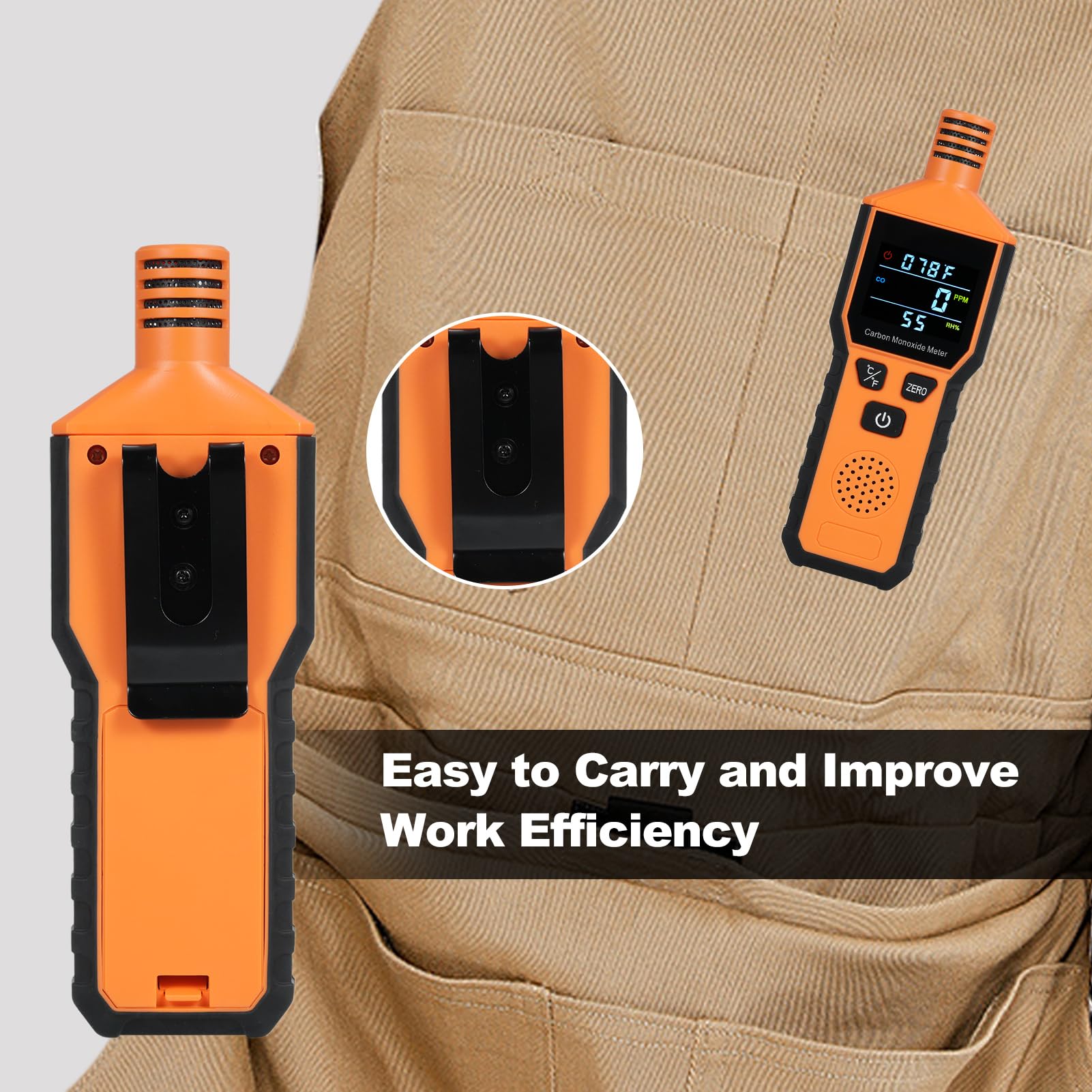 Walmeck Détecteur de Monoxyde de Carbone Portable 3 en 1, Alarme avec Moniteur de Température et d'humidité pour Maison RV