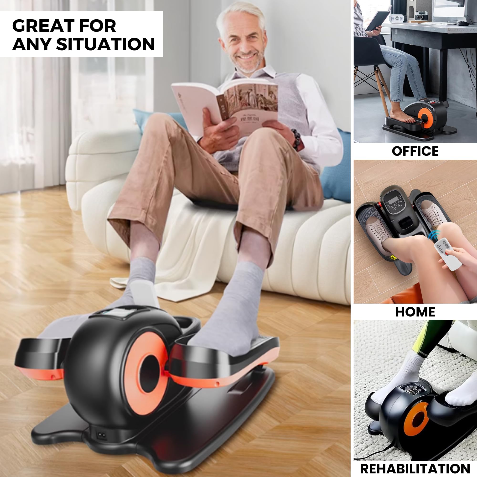 Pedaleador Eléctrico. Ejercitador de Pedales. Entrenador Elíptico para Mayores y Adultos. Mini Elíptica Antideslizante, Bidireccional con 5 Velocidades. Stepper Elíptico Portátil para Casa, Oficina.