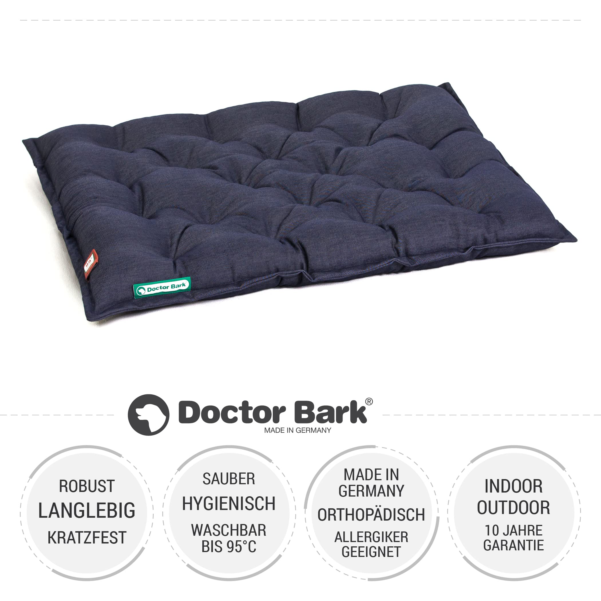 Doctor Bark Coussin pour Chien Urban - Lit orthopédique pour Chiens de Grande Taille - Matelas Robuste pour Chien intérieur/extérieur - Fabriqué en Allemagne (XL - 90x70 cm, Bleu Royal)