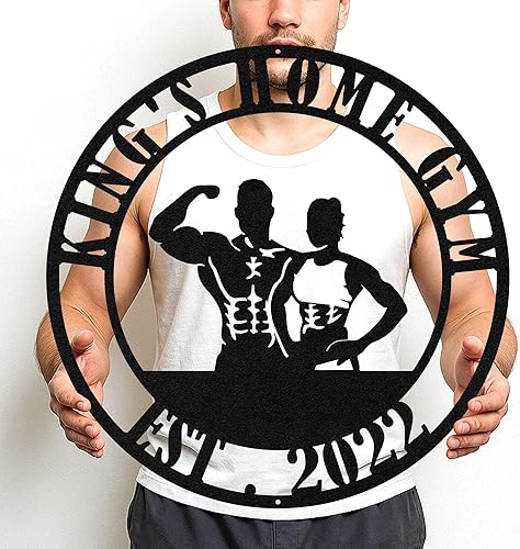 Miniatura 5 de Letrero de metal para gimnasio, decoración de sala de entrenamiento, arte de pared motivacional para levantamiento de pesas, centro de garaje en