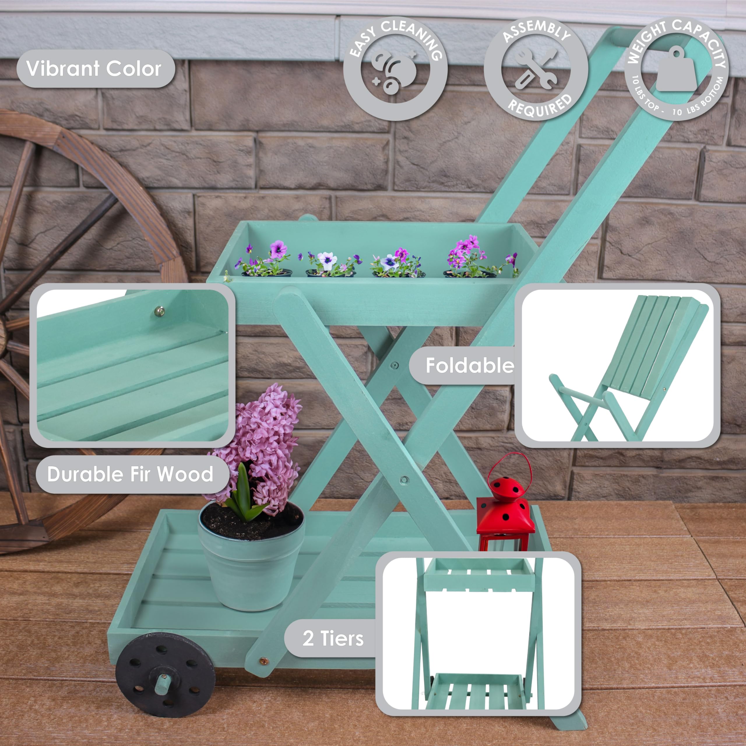 Amazon.co.jp: Sunnydaze 2段フラワーガーデンカート ハンドル内蔵