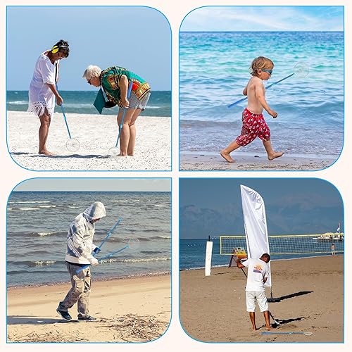 Miniatura 7 de Roshtia 2 juegos de tamiz de arena de diente de tiburón ajustable de mango largo para playa, metal para playa, tamiz de arena para playa, aseo de