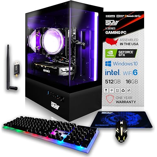 SAAV X1 Prebuilt Gaming PC Desktop with i5 3.4GHz CPU, 16GB RAM, GEFORCE GTX 750 GDDR5 GPU, 512GB NVME, WiFi 6, Bluetooth, Win 10, Mouse Keyboard, PC Gaming Computer Desktop, 1-Year Warranty