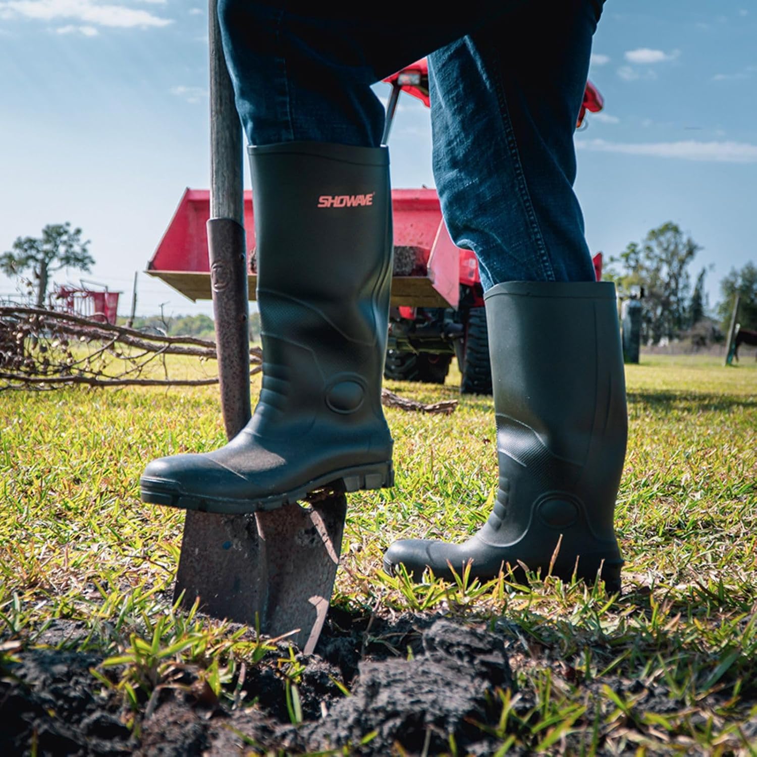 Showave Steel Toe Rubber Work Boots for Men Waterproof Durable Concrete Boots for Hunting Manufacturing Construction - Image 2