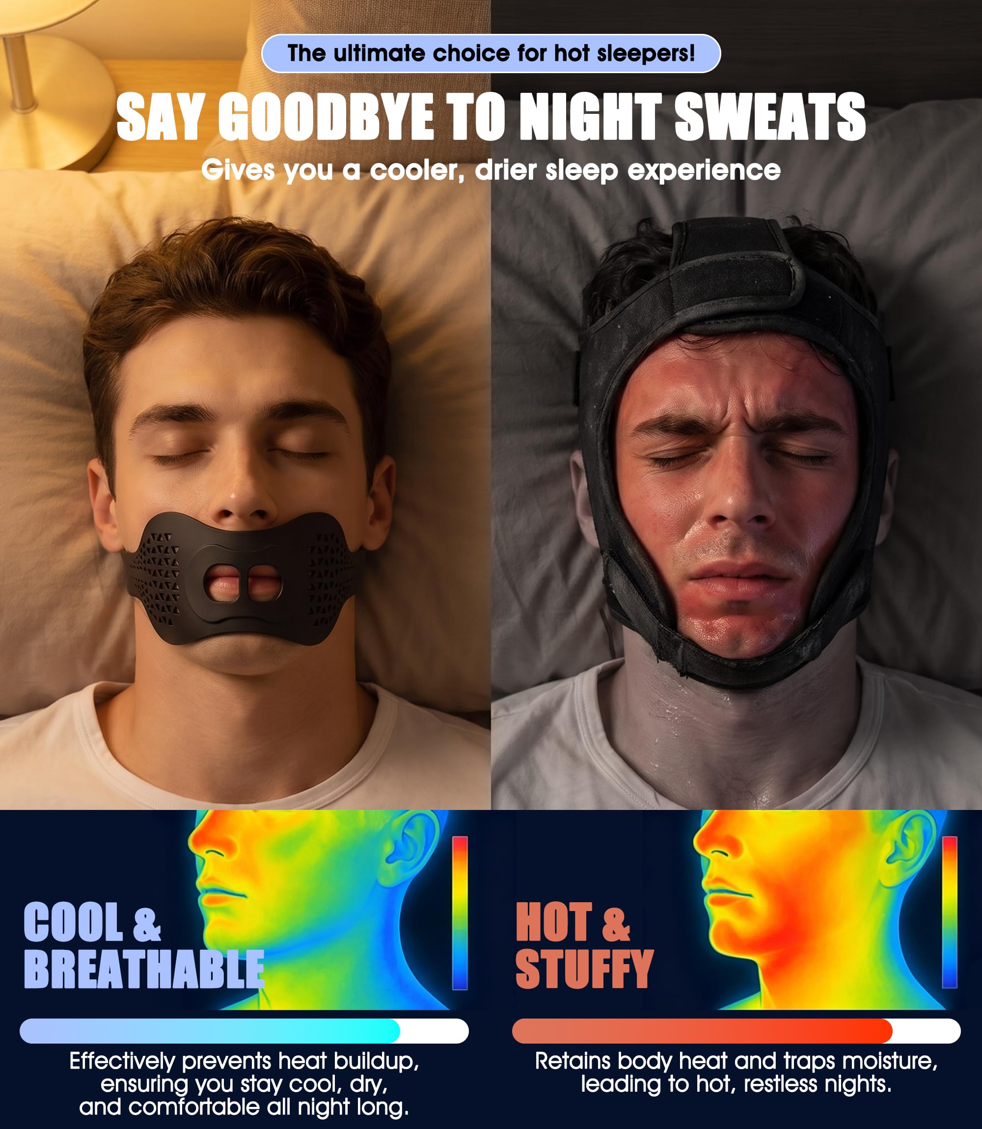 Cinta bucal para dormir, Sonnorel 1 unidad Cinta bucal premium para dormir, Banda de silicona antironquidos, Sujeción óptima incluso con barba [Tamaño universal cómodo 47-60 cm], Negro