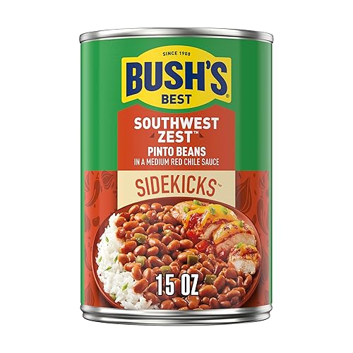 BUSH'S BEST Frijoles pintos enlatados Southwest Zest de 15 onzas, fuente de proteína y fibra a base de plantas, bajo en grasa, sin gluten, (paquete