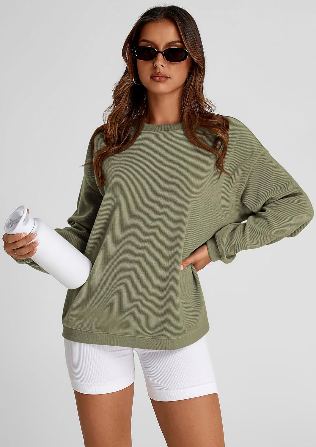 PRETTYGARDEN Women's Oversized Sweatshirt 2025 Fall Fashion Clothes Ribbed Corduroy Long Sleeve Going Out Pullover Tops - Image 5