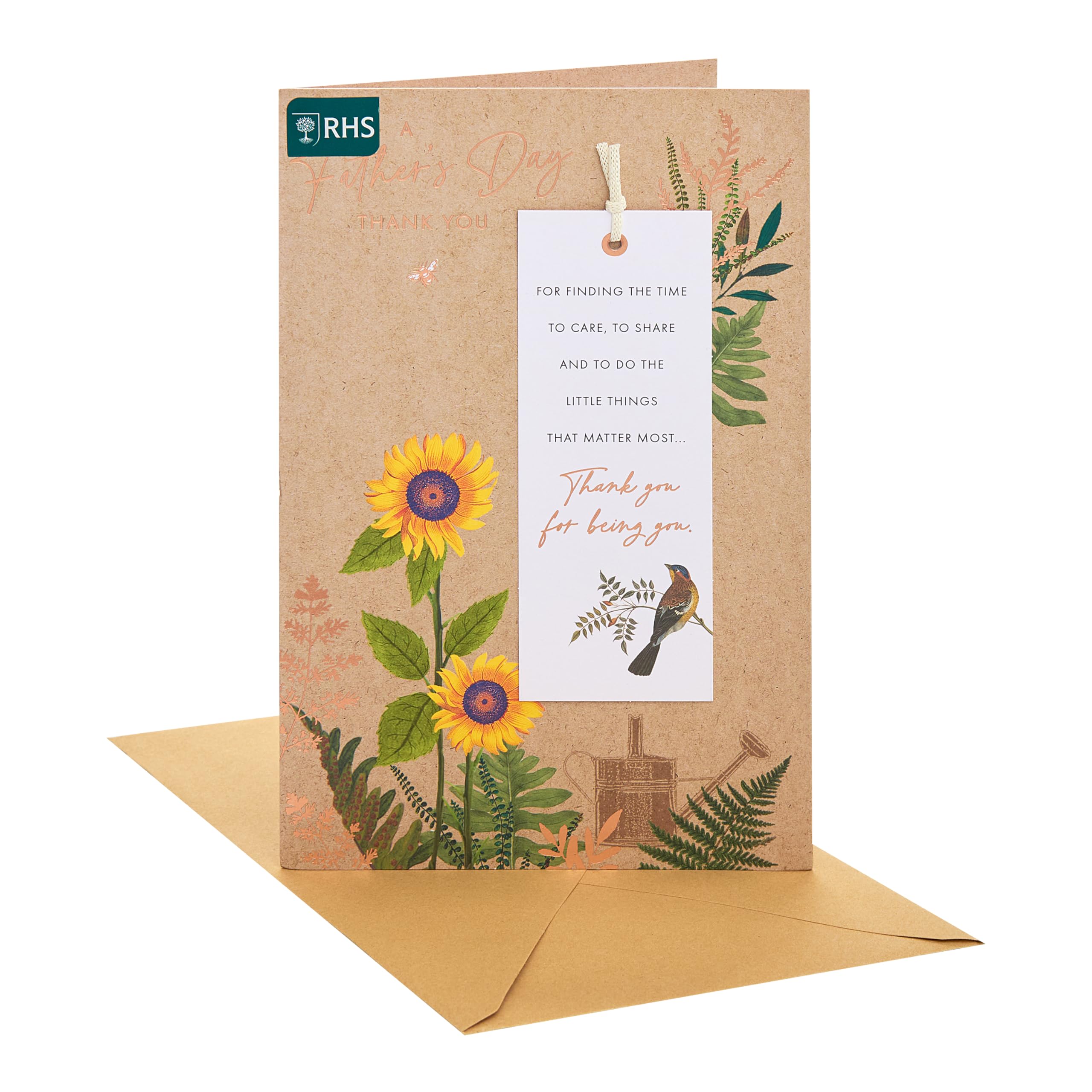 UK Greetings | Father's Day Card | Card for Dad, Grandad, Husband | Him, Boys, Men | RHS Sunflowers Desgin and Bookmark | With Envelope | 16.5 x 25.4 cm