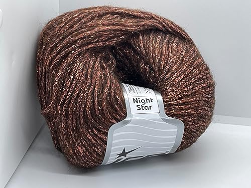 Miniatura 4 de Copper Brown Night Star - Hilo metálico de mezcla de lana de cadena de peso DK, 1.76 oz (1.75 onzas) 656.2 ft (218 yardas)