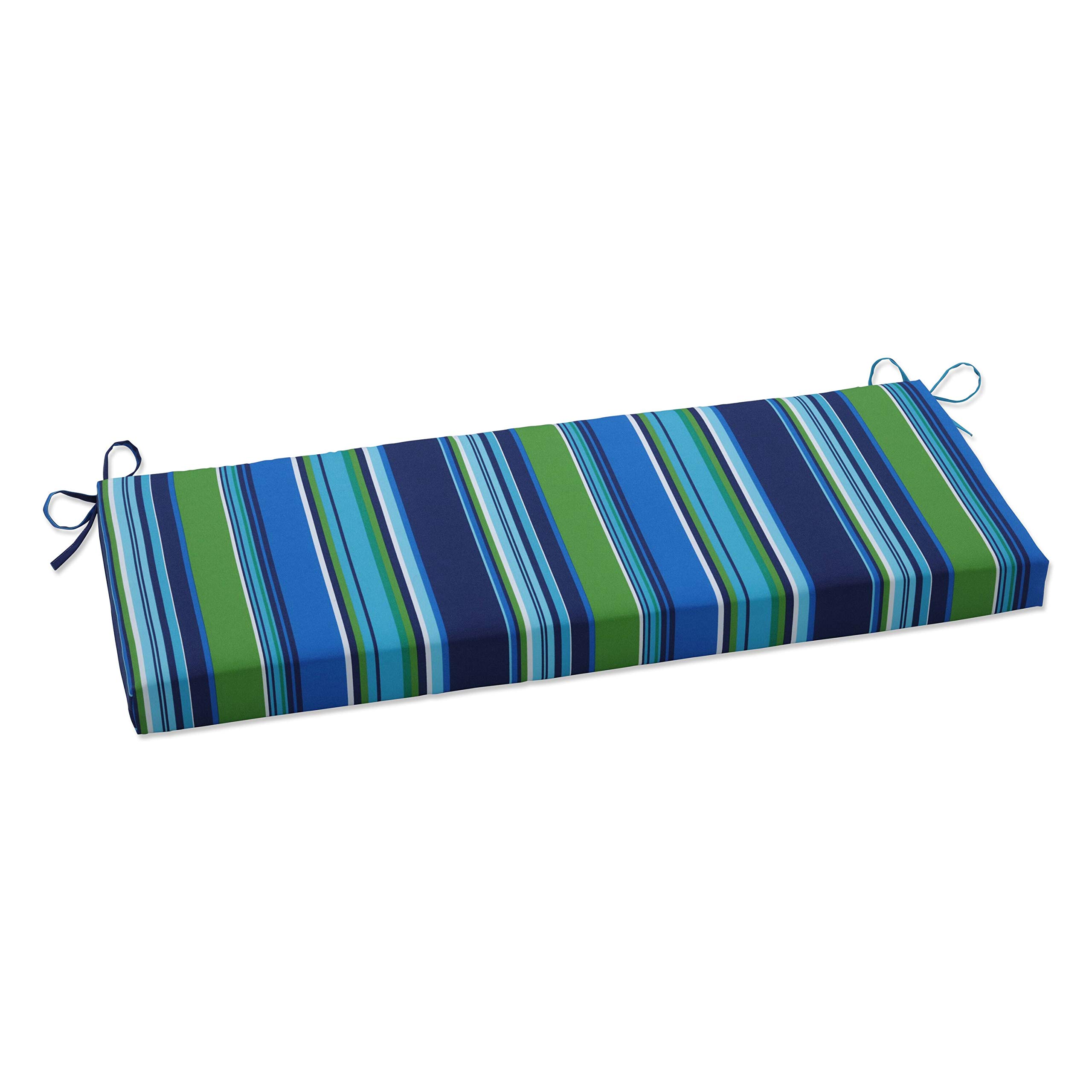 Pillow Perfect Stripe Outdoor Patio Sofa Bench Swing Cushion Weather, and Fade Resistant, 45" x 18", Blue/Green Sea Island