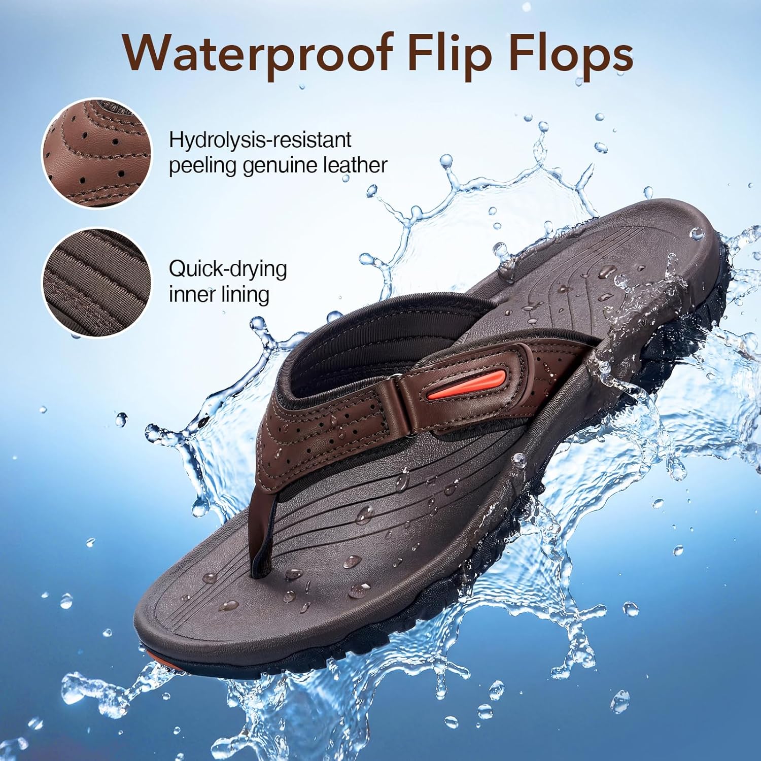 ZURIN Mens Flip Flops Beach Sandals for Men with Arch Support，Comfortable Summer Beach Thong Sandals Slip On Footwear for Sports Pool Walking Indoor Outdoor