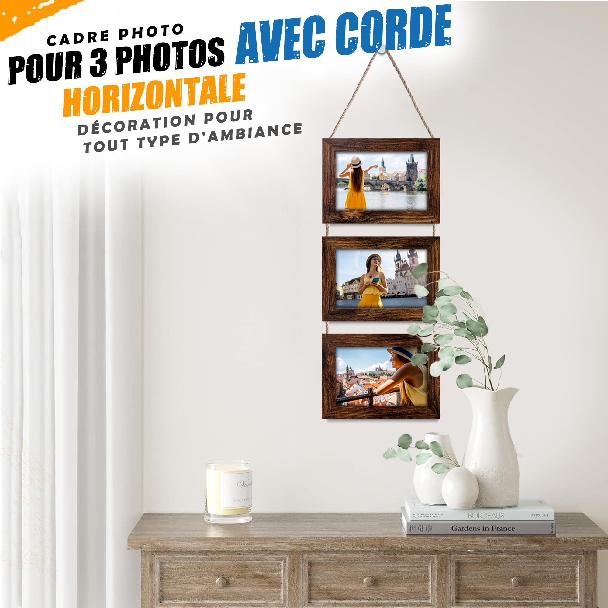 Cadre Photo En Bois 10 X 15 Cm, 6 Photos À Poser Et À Suspendre, Pour Famille, Mariage, Fille