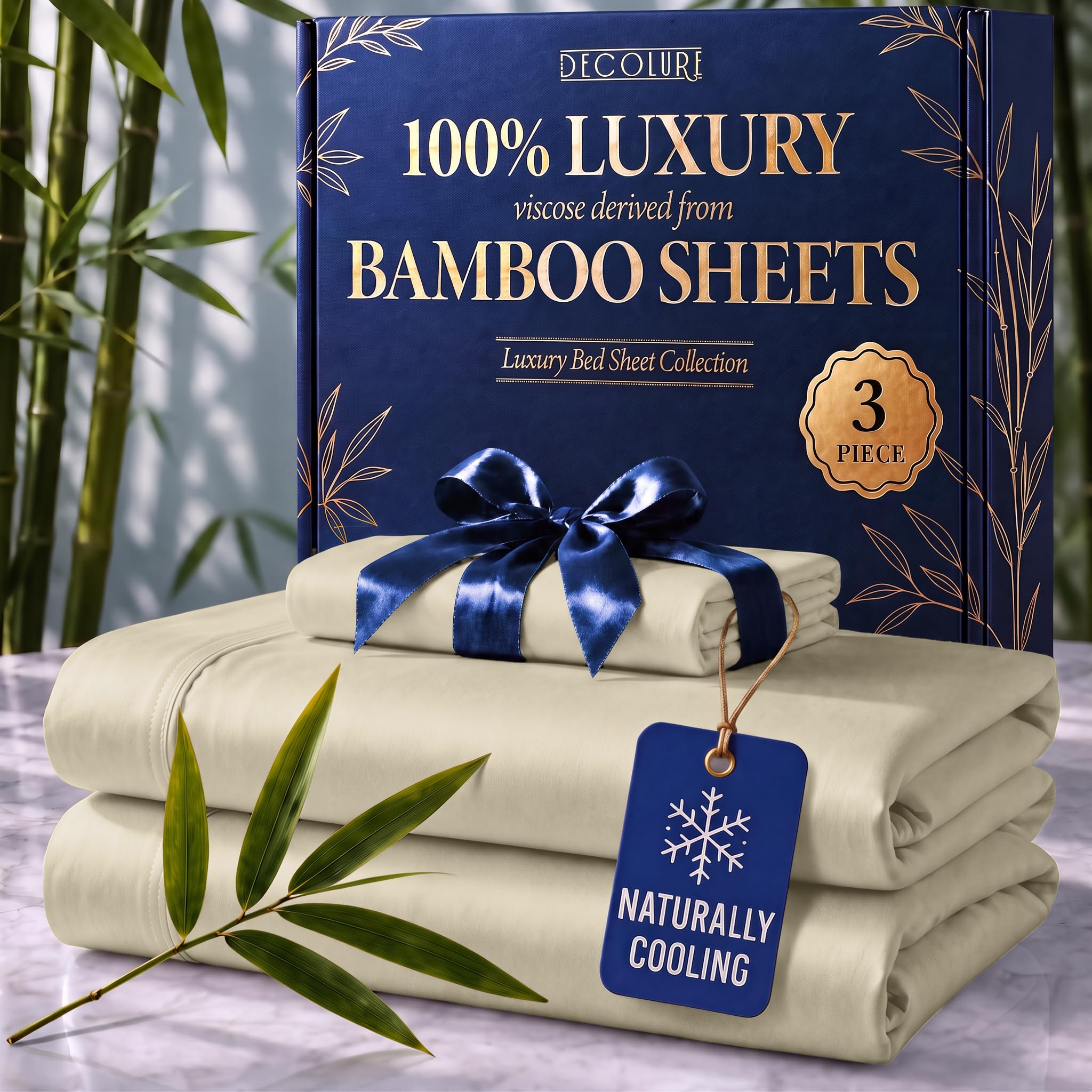 DECOLURE 100% Viscose from Bamboo Sheets Twin Size | 3 Pc Bed Set