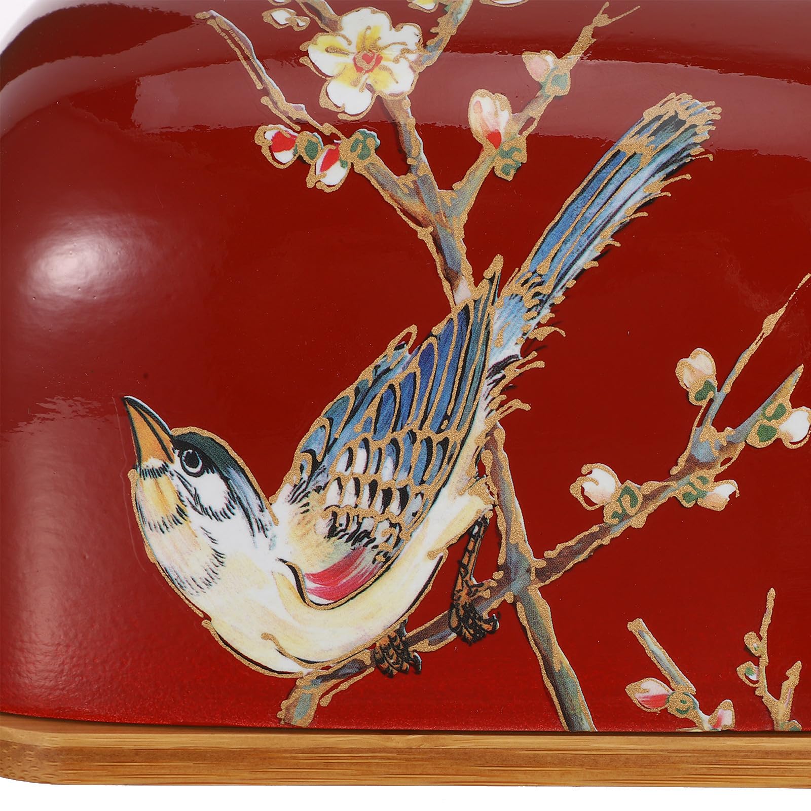 Porta Fazzoletti in Ceramica Rettangolare, con Coperchio Scatola di Fazzoletti Decorativa Rossa, Motivo Gazza, per Tavolo da Pranzo e Matrimoni