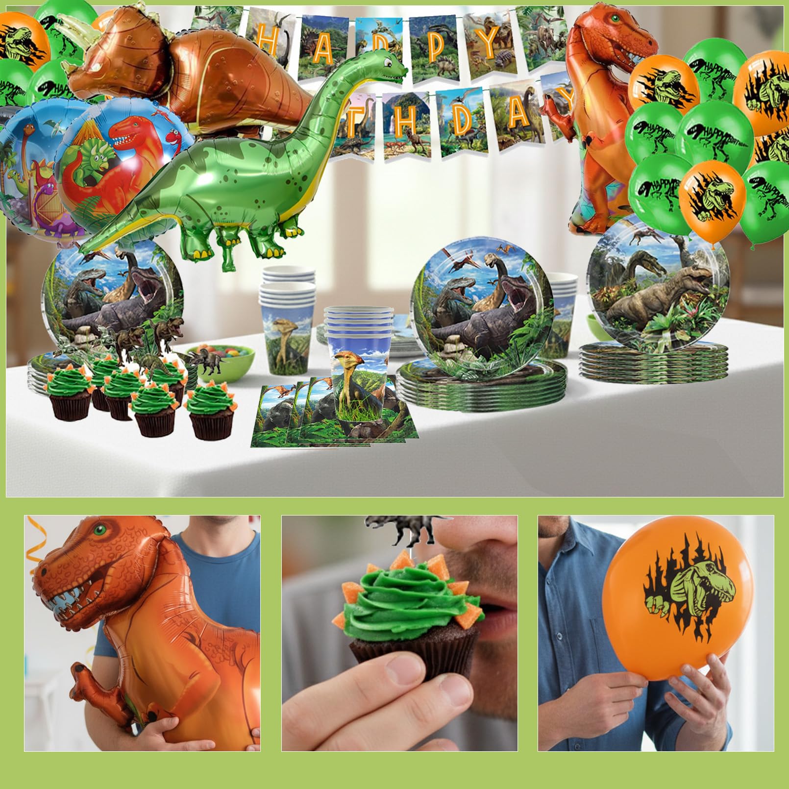 Dinosauro Stoviglie Compleanno,86Pcs Addobbi Compleanno Dino,Kit Feste Dino,Banner,Piatto,Tovaglia,Decorazioni Compleanni