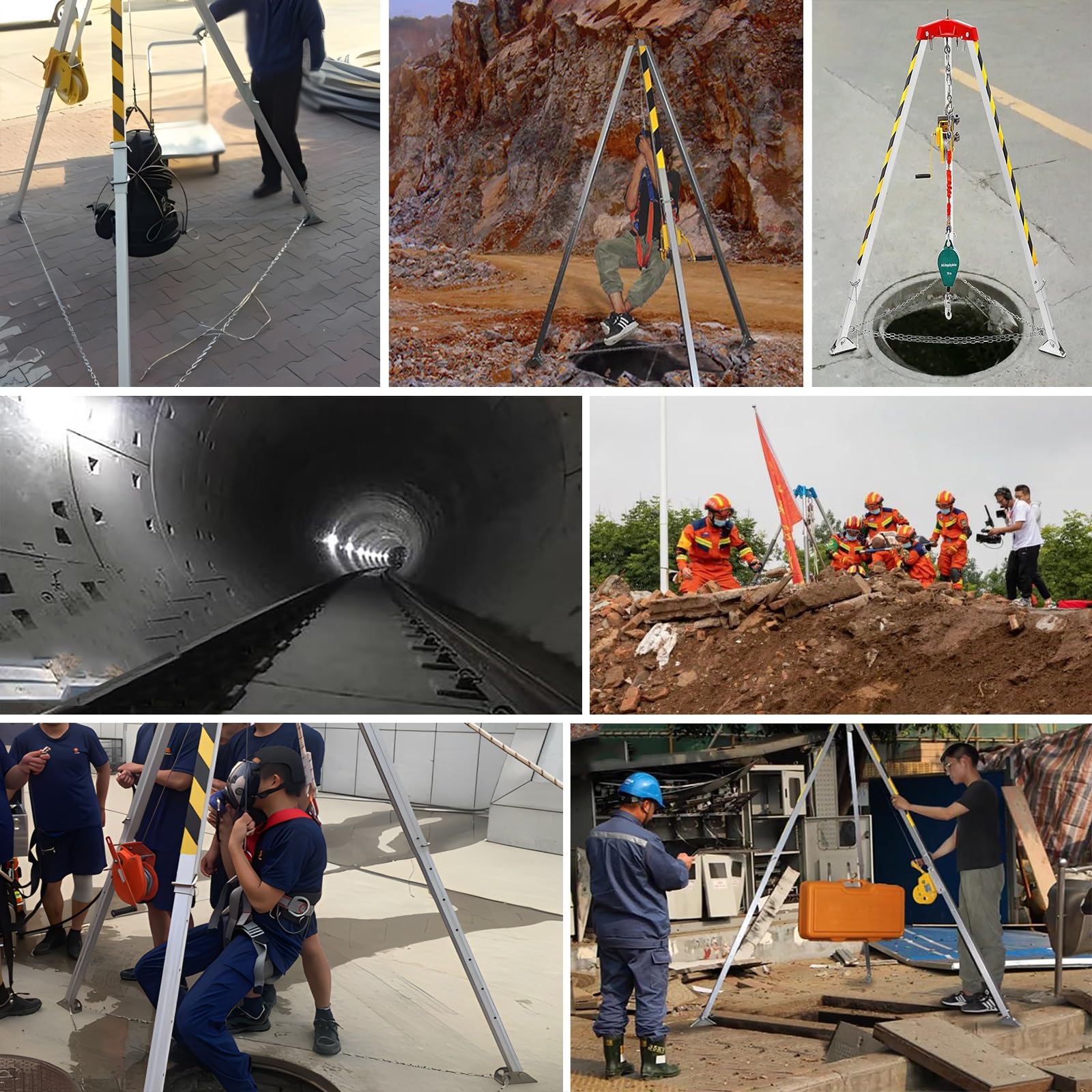 Aluminum Confined Space Tripod Kit, 1200lbs/ 1800lbs/ 2600lbs Winch Tripod Hoist, Safety Tripod with Self-Lock Device for Manhole/Tunneling/Cable Trench (Size : 1200 LBS)