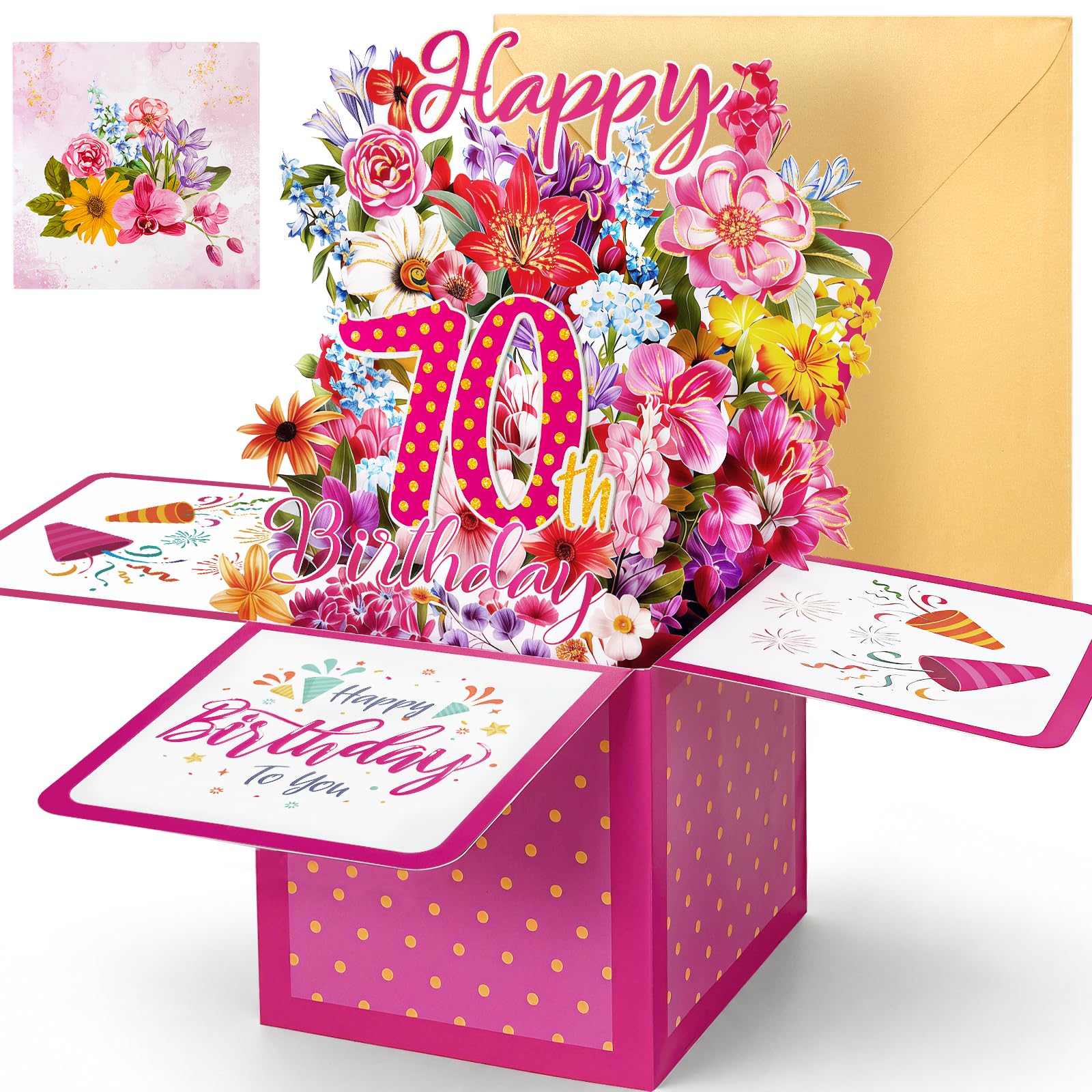 Hierein 70th Birthday Card for Women, Flowers Pop Up 70th Birthday Card