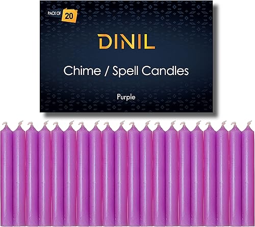 Dinil Juego de 20 velas de hechizo y timbre moradas  Mini velas cónicas prémium para rituales, oración, cumpleaños, meditación, altar, hechizos,