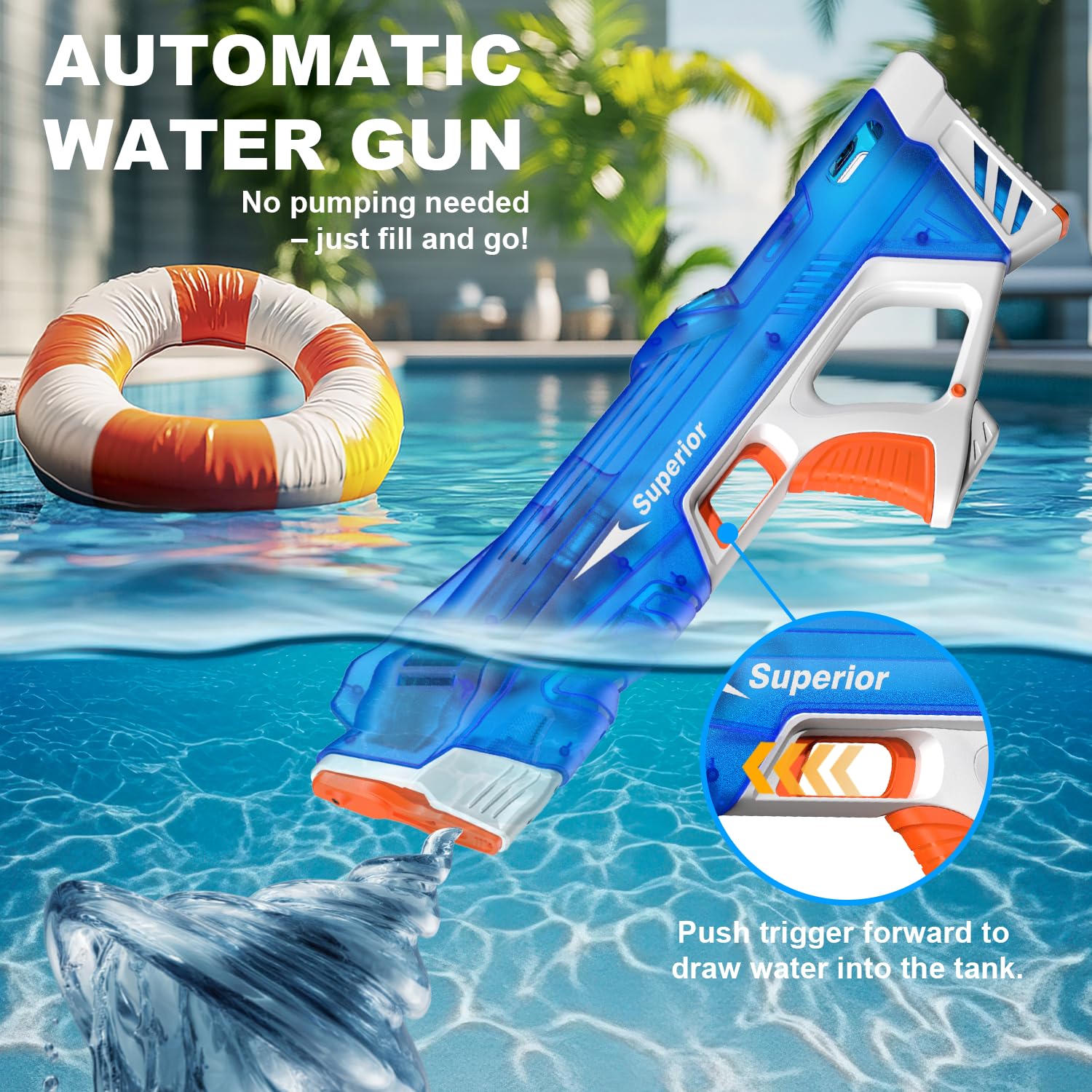 ACELIFE Elektrische Wasserpistole mit leistungsstarkem Akku und bis zu 10 Meter Reichweite, Automatische Wasserpistole Sommer Outdoor Spielzeug, Geschenk für Jungen und Mädchen ab 6 Jahren