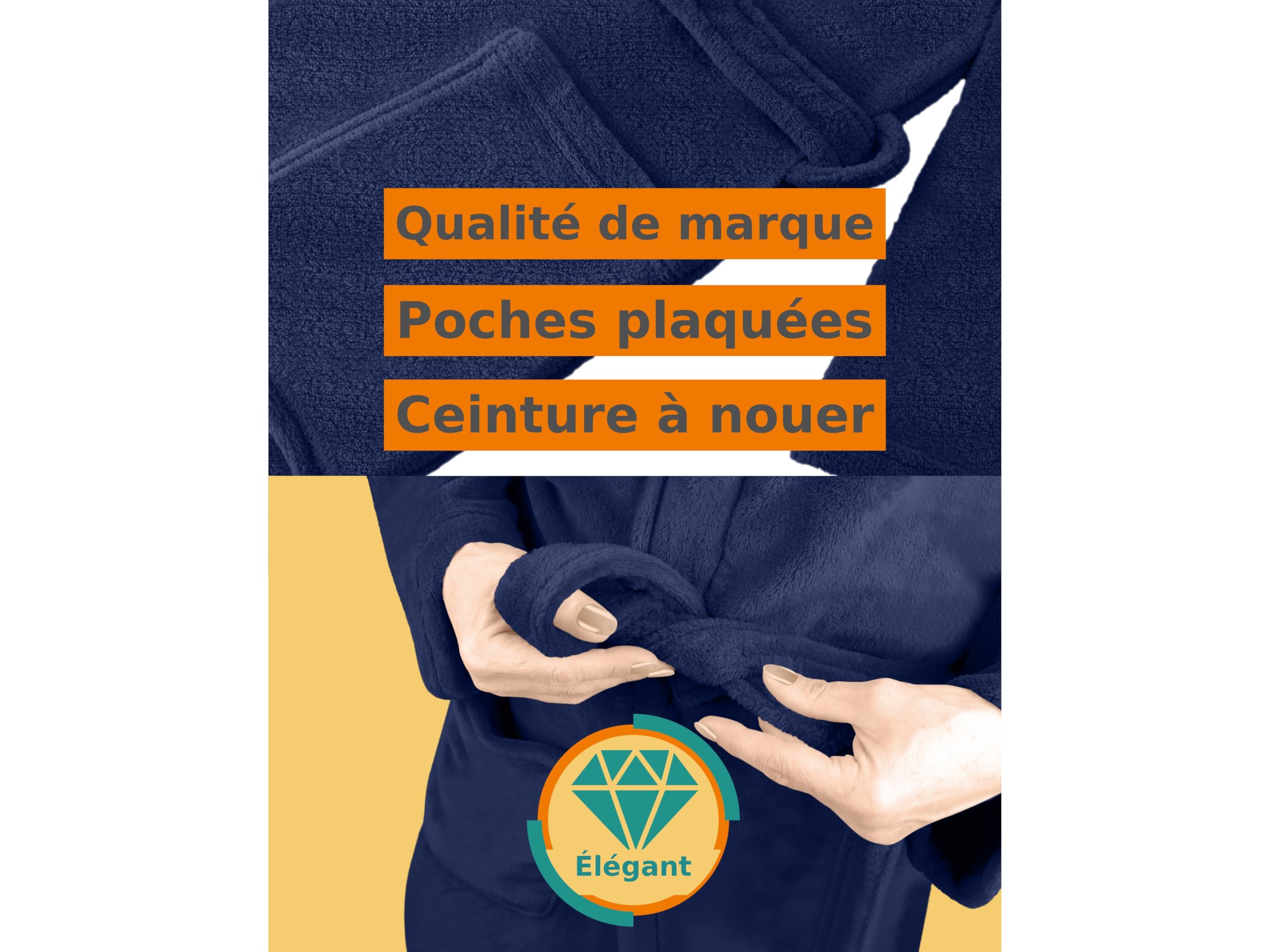 npluseins Peignoir de bain en polaire moelleuse avec col châle – Femme & Homme, XXL, Marine