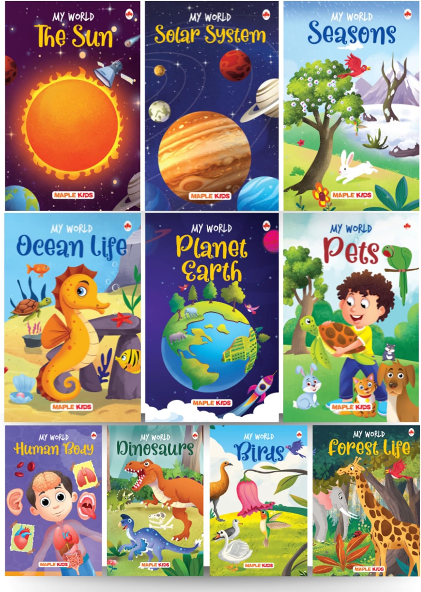 My World (Set of 10 Books) - Science Knowledge Books for Kids - Birds, Dinosaurs, Forest Life, Ocean Life, Pets, Planet Earth, Seasons, Human Body, The Sun, Solar System